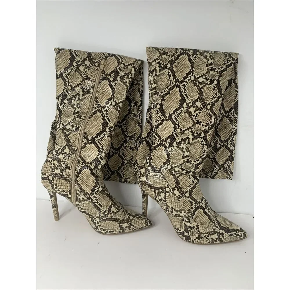 NEW YORK & CO. Gia Boot - Faux Snakeskin Over-the-Knee Boots-  Sz‎ 9 Brown New